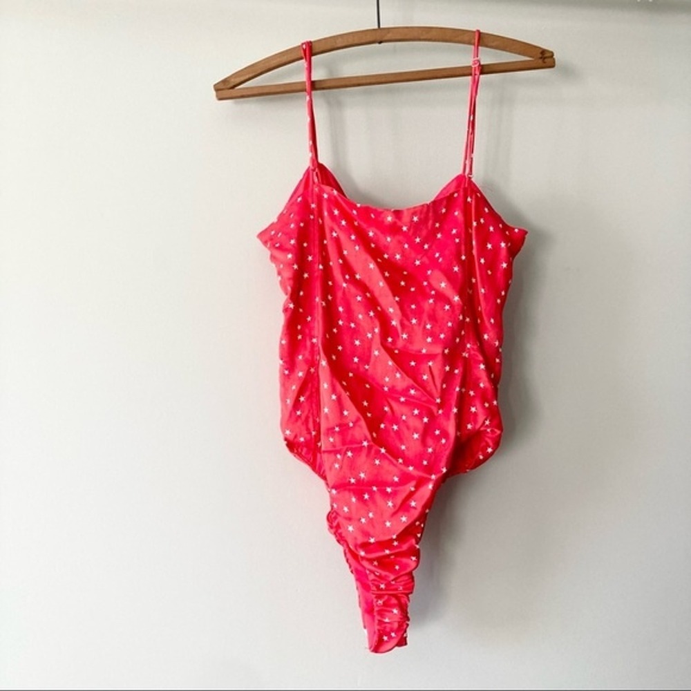 NWT Zara Satin Effect Red Star Lace Up Bodysuit S